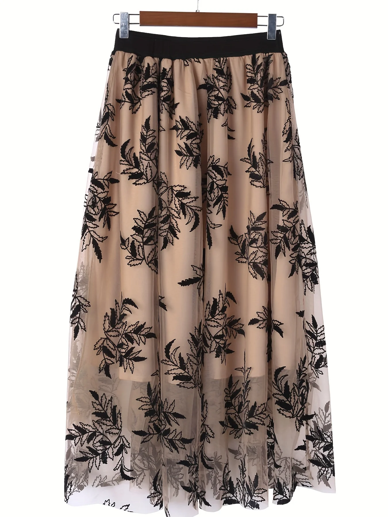 deanwangkt-1 Leaves Pattern Maxi Skirt, Random Print High Waist Elegant Casual Skirt, Women's Clothing - Deanwangkt