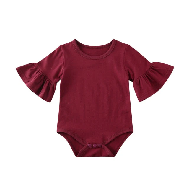 0-24M Newborn Baby Girl Flare Sleeve Solid Black White Grey Casual Romper Jumpsuit Outfits Baby Clothes Summer kids Suit - Deanwangkt