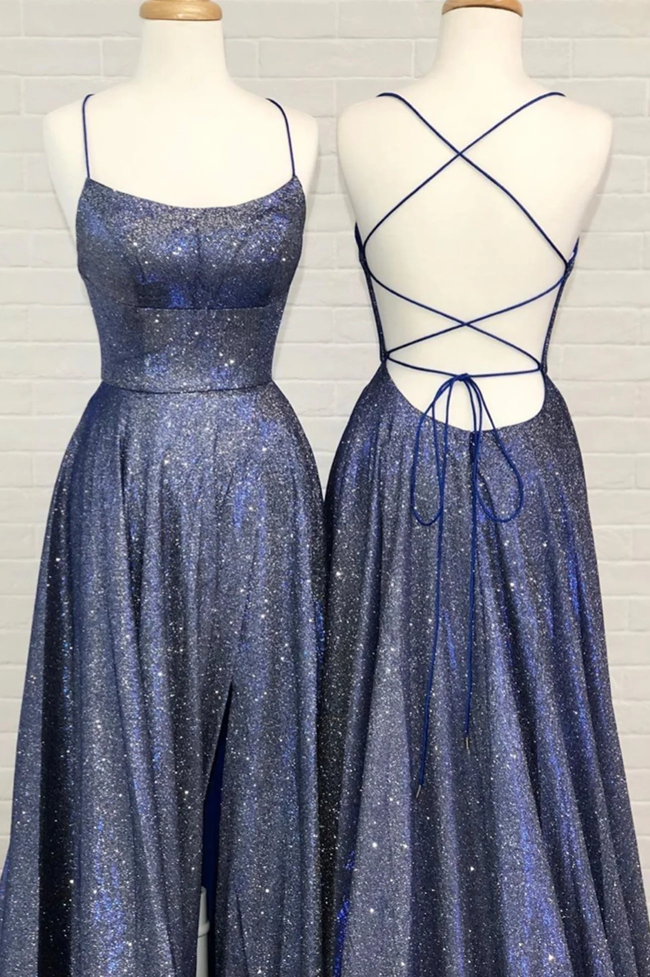 solvbao Blue A-Line Backless Long Prom Dresses, Blue Evening Dresses - Deanwangkt