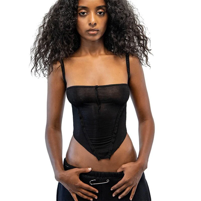 deanwangkt 2000s Sexy Lrregular Hollow Sling Top For Women Summer Fashion Sleeveless Crop Top Fairy Goth Female Casual Streetwear Hot Deals - Deanwangkt