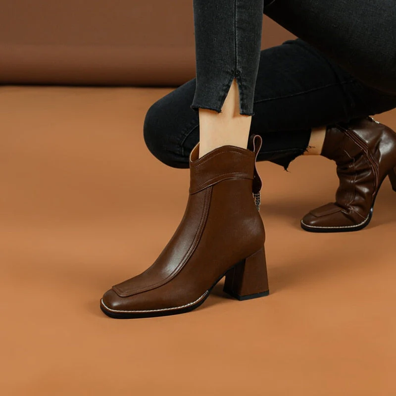 deanwangkt Autumn Boots   NEW Fashion Women Shoes Split Leather Boots Square Toe Chunky Heel Shoes Winter Zipper Modern Boots Women Solid High Heel Boots - Deanwangkt