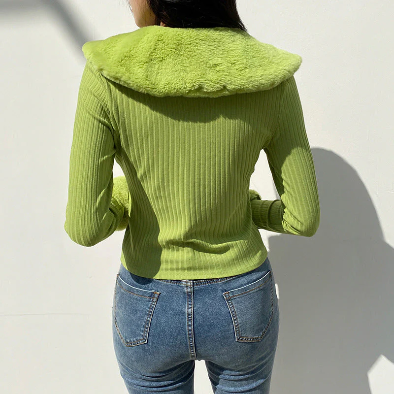 deanwangkt Fashion Fluffy Faux Fur Knitted Top Coats Women Autumn Winter Button Up Long Sleeve Warm Overcoats Casual High Street Jackets - Deanwangkt