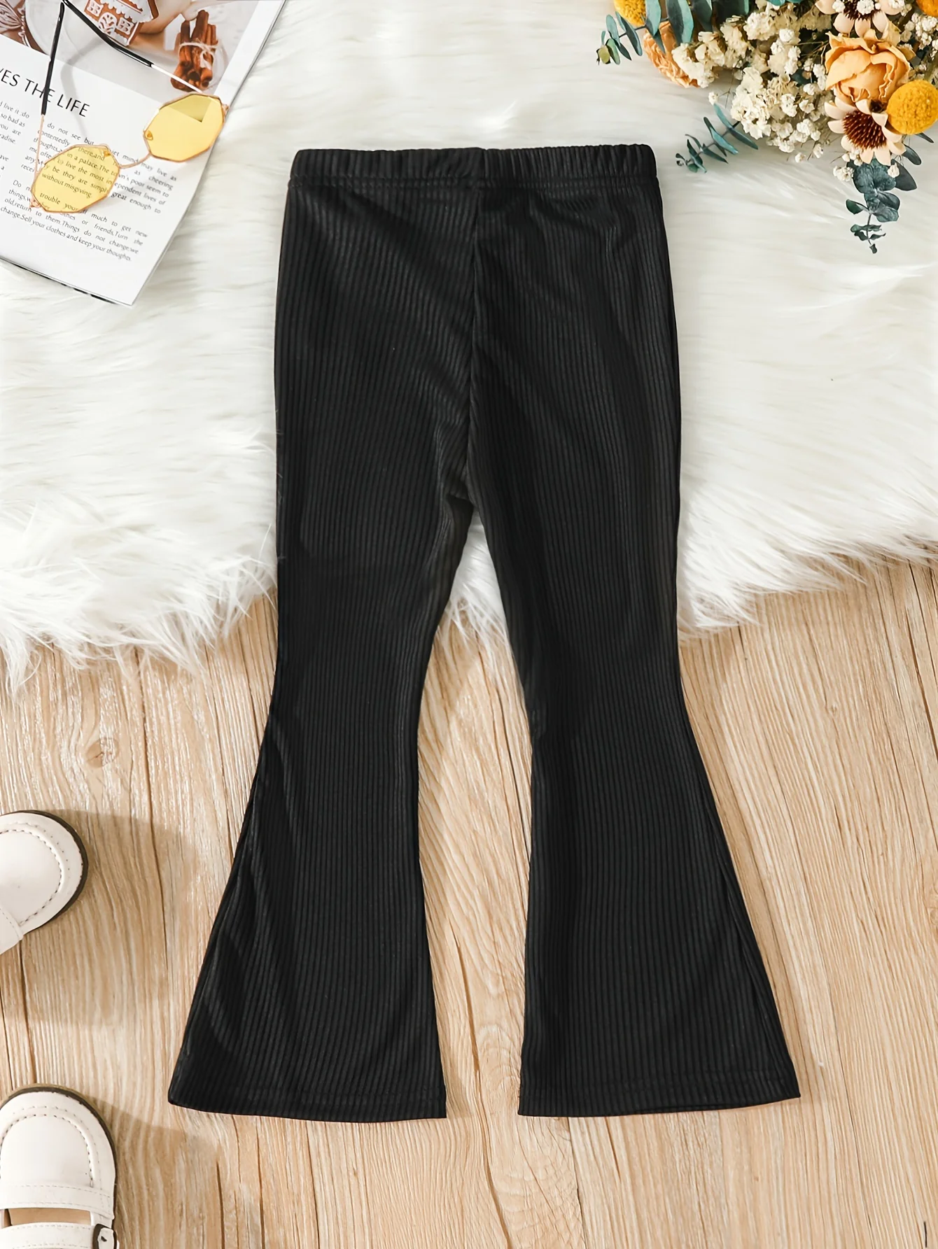 Girls' Ribbed Bell Bottom Trousers Stretch Slim For Outerwear Kids Flared Tight Pants For Spring And Autumn - Deanwangkt