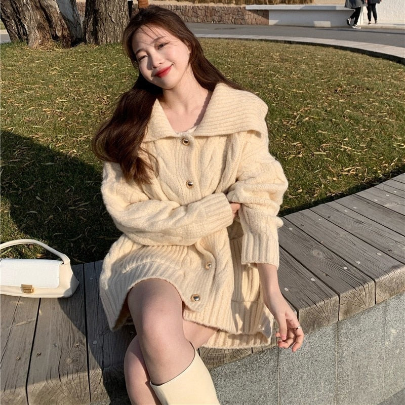 deanwangkt  New Autumn Winter Female Cardigan Thicken Warm Knit Sweater Coat Single-Breasted Knitted Women Jacket - Deanwangkt