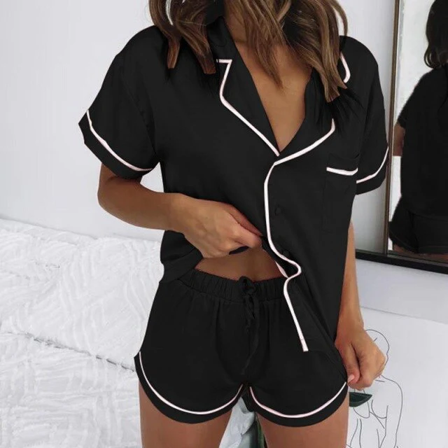 deanwangkt  Pyjamas For Women Silk Satin Pajamas Pyjamas Set Short Sleeve Sleepwear Pajamas Suit Female Sleep Two Piece Set Loungewear - Deanwangkt