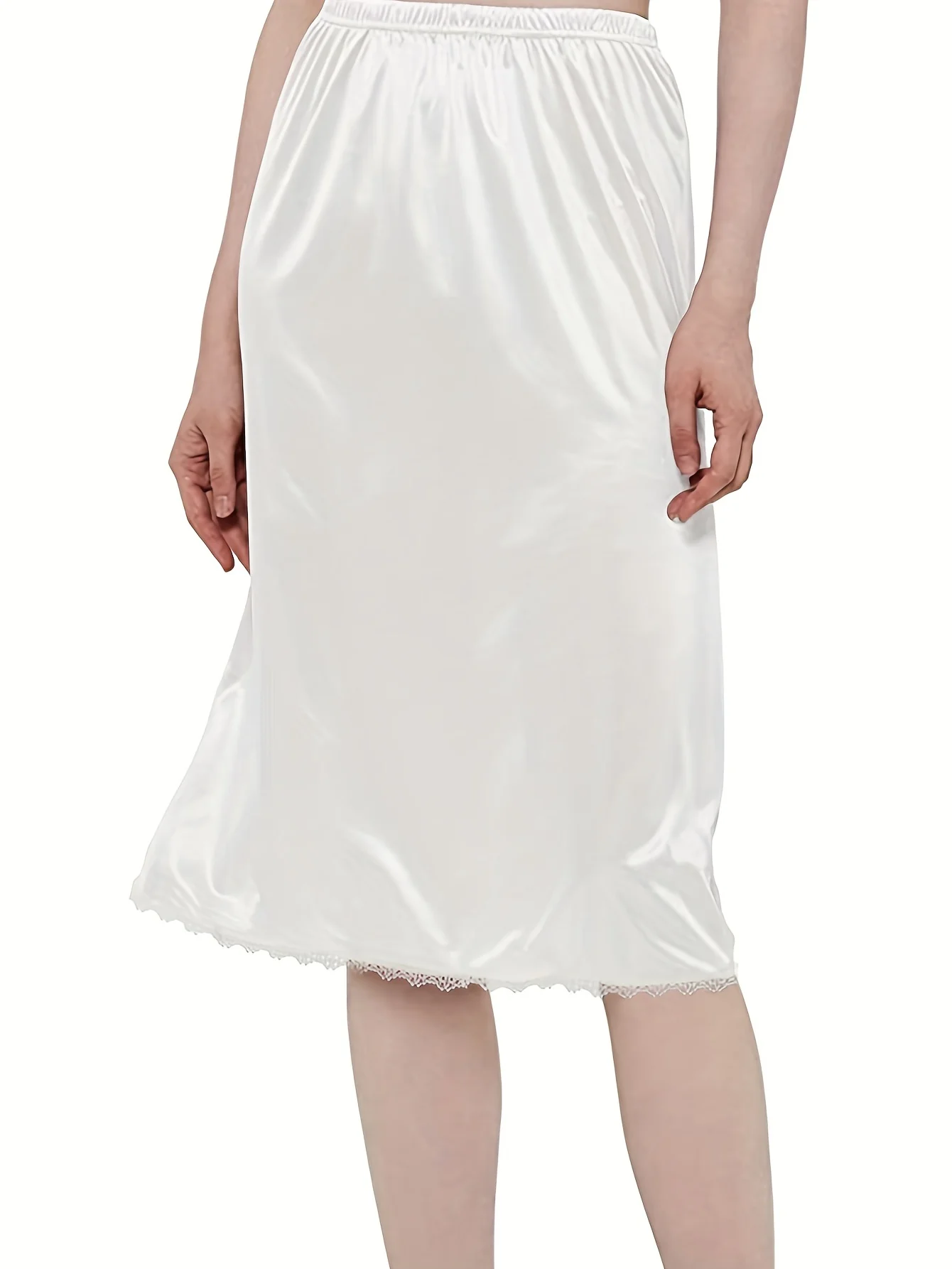 Lace Trim Solid Skirt, Sexy Mid Rise Stretch Half Slips Petticoat, Women's Underwear & Shapewear - Deanwangkt