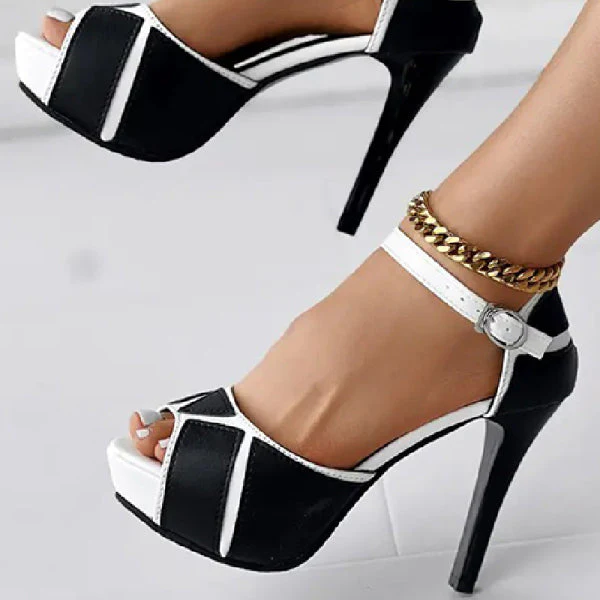 deanwangkt - White Casual Patchwork Contrast Fish Mouth Out Door Shoes (Heel Height 3.86in) - Deanwangkt