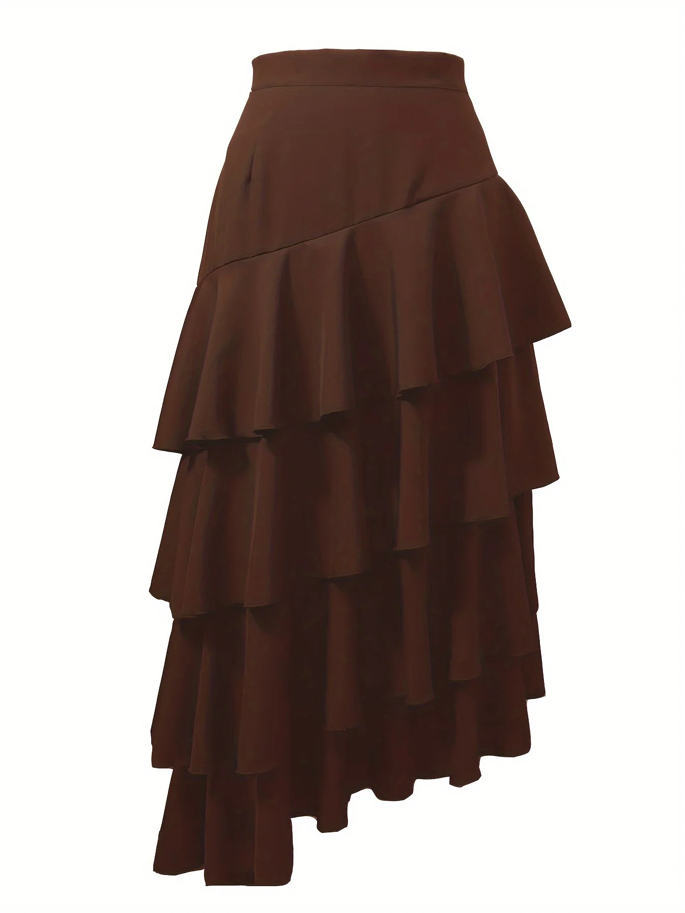 deanwangkt Layered Ruffle Asymmetrical Hem Skirt, Elegant High Waist Skirt For Fall & Winter, Women's Clothing - Deanwangkt