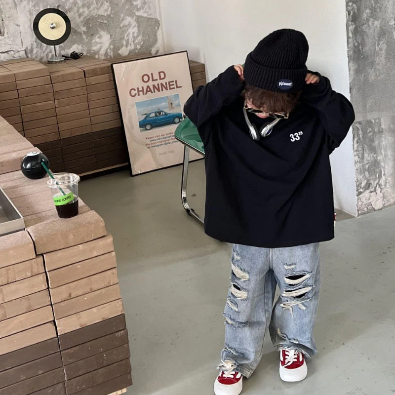 deanwangkt Spring Kids Trousers Boys Fashion Ripped Jeans Baby Girls Loose Casual Denim Pant - Deanwangkt