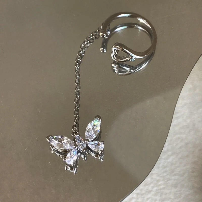 Korean Delicate Zircon Butterfly Clip Earrings For Women Girls Fashion Shiny Circle No Piercing Cartilage Ear Jewelry - Deanwangkt