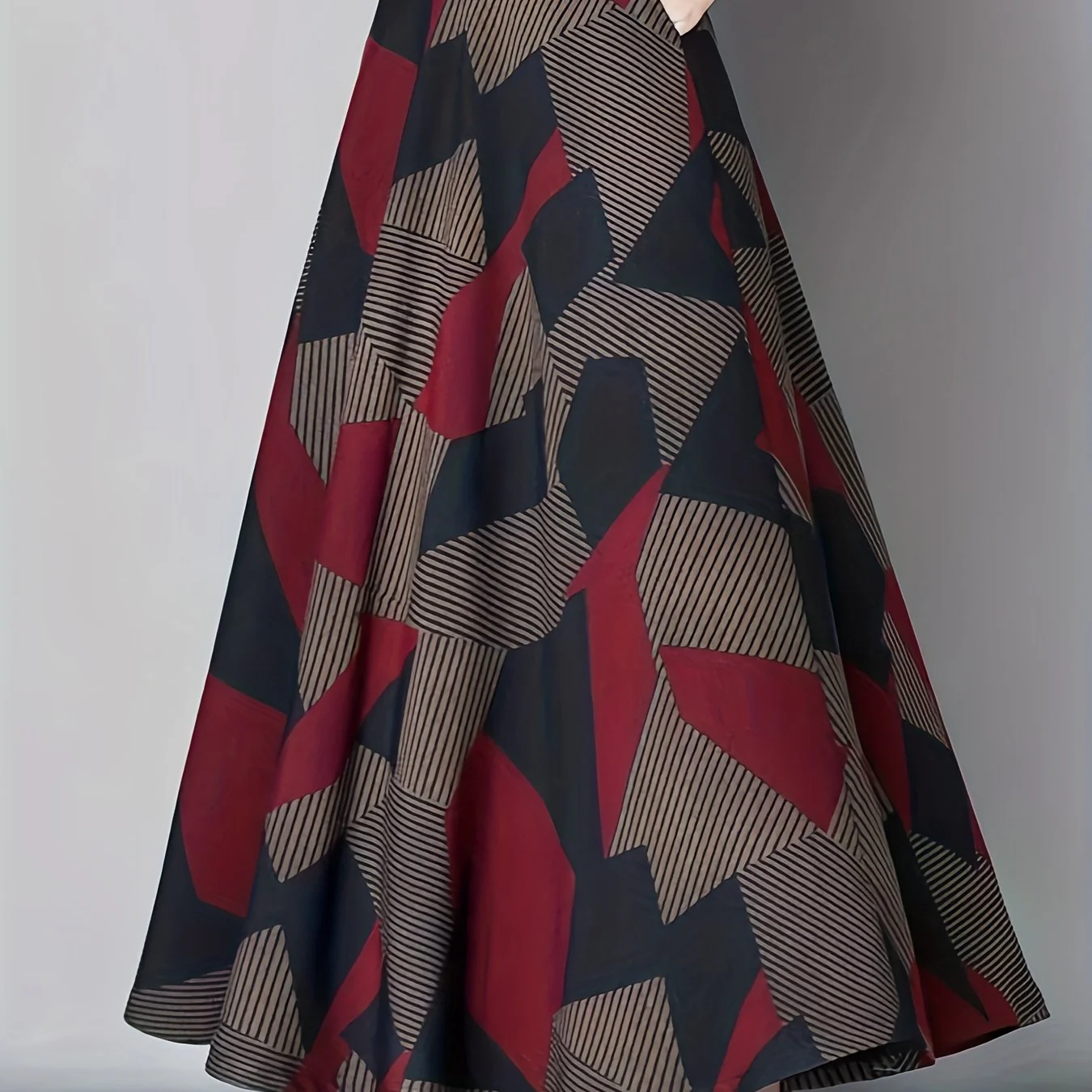 Colorblock Geometric Print Skirt, Casual High Waist Skirt For Spring & Fall, Women's Clothing - Deanwangkt