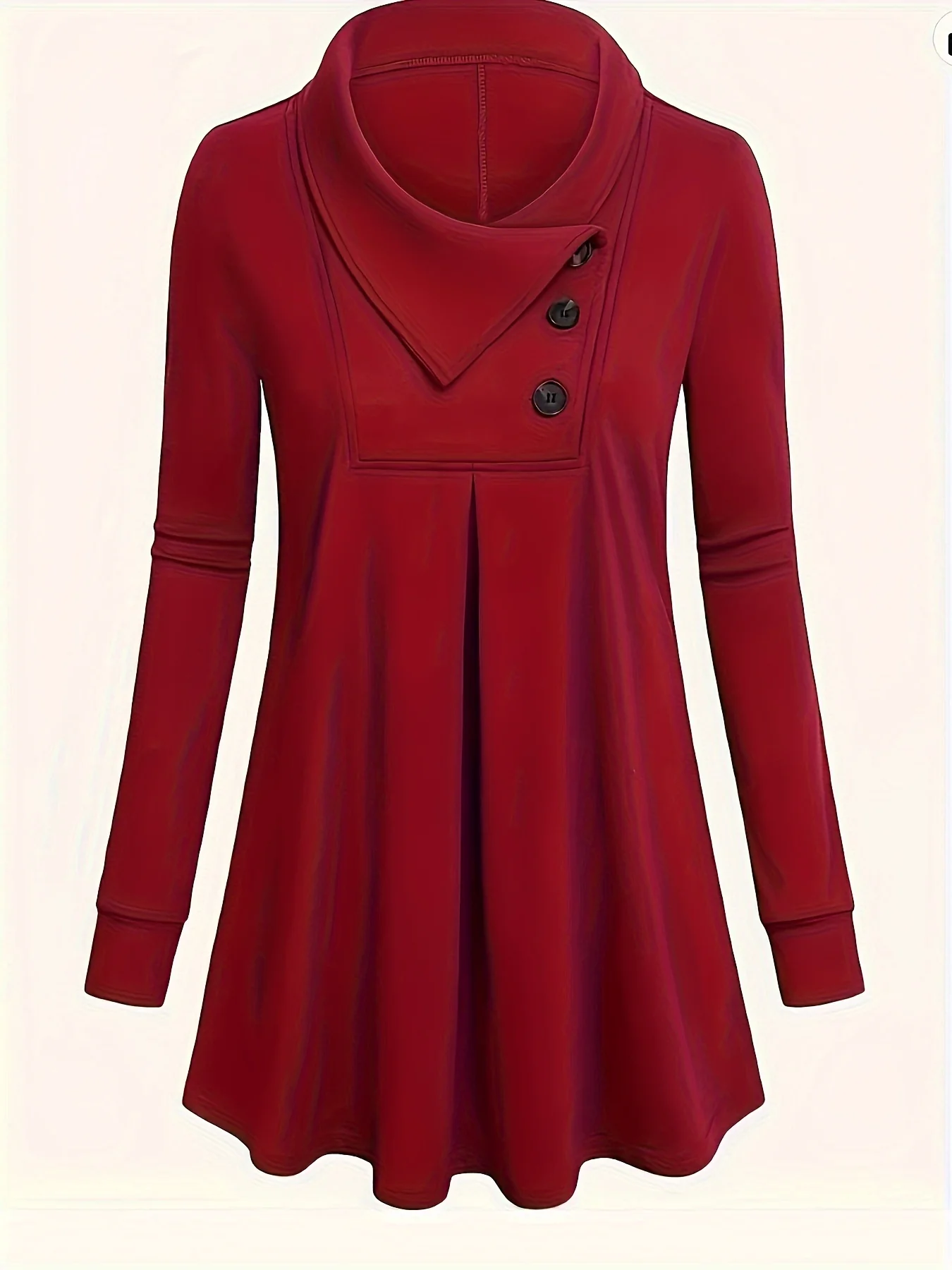 deanwangkt-1 Solid Button Front Pleated Top, Casual Long Sleeve Top For Spring & Fall, Women's Clothing - Deanwangkt