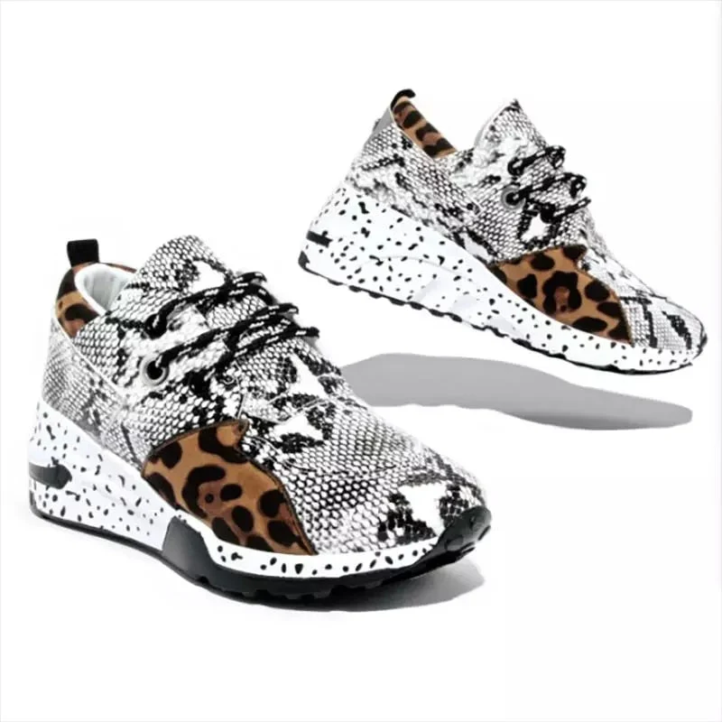 deanwangkt Women's Sneakers Platform Casual Shoes Women Vulcanize Shoes Leopard Ladies Running Shoes Sport Silver Lace-Up Female Sneakers - Deanwangkt