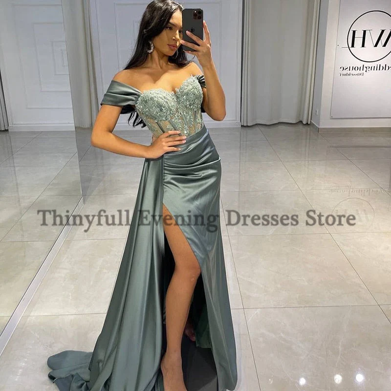 Graduation dress Sexy Prom Evening Dresses Long Off the Shoulder Party Dress  Appliques High Split Cocktail Gown Saudi Arabia Dubai - Deanwangkt