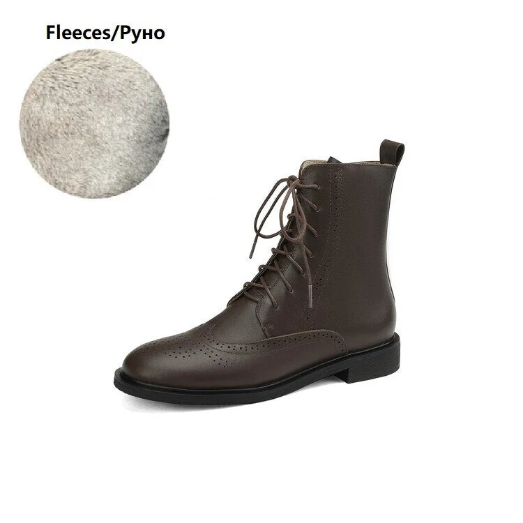 deanwangkt  fashion inspo    NEW Fall Shoes Women Round Toe Low Heel Shoes Winter Solid Genuine Leather Boots Women Hollow Brogues Ankle Boots Chelsea Boots - Deanwangkt