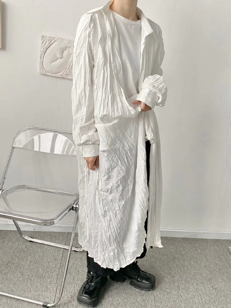 deanwangkt Women White Brief Pleated Big Size Long Blouse New Lapel Long Sleeve Loose Fit Shirt Fashion Spring Autumn  1DF0883 - Deanwangkt