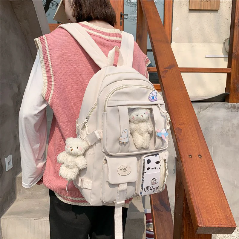 BACK TO SCHOOL  Cute Women Backpack Waterproof Large Capacity Nylon College Schoolbag Female Laptop Lady Girl Travel Kawaii Black Book Bags - Deanwangkt