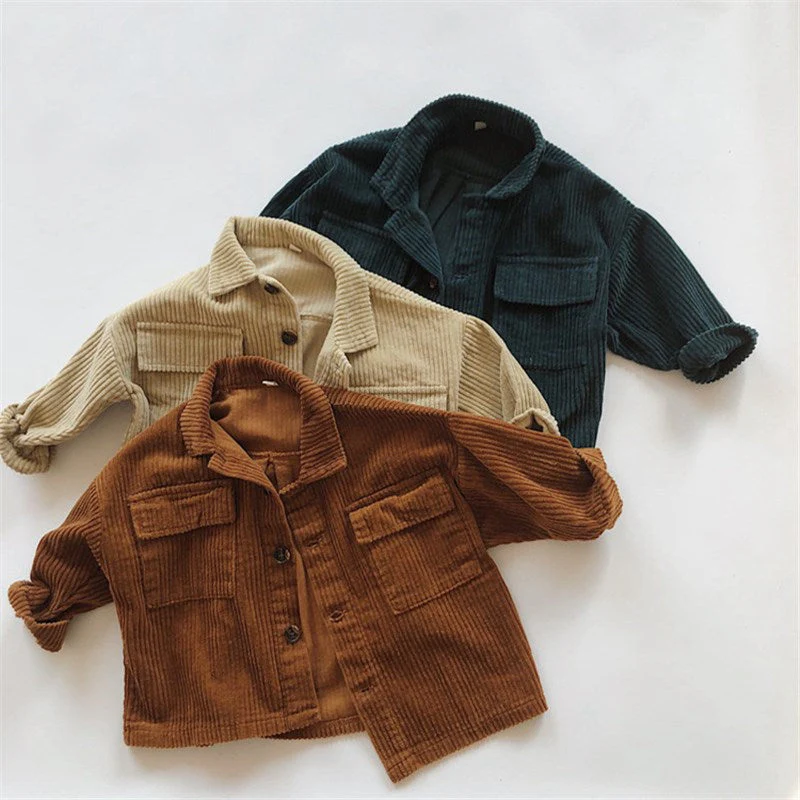 Children's Retro Fashion Jacket Spring Autumn Kids Casual Single Breasted Outerwear Solid Corduroy Jacket For Boys and Girls - Deanwangkt