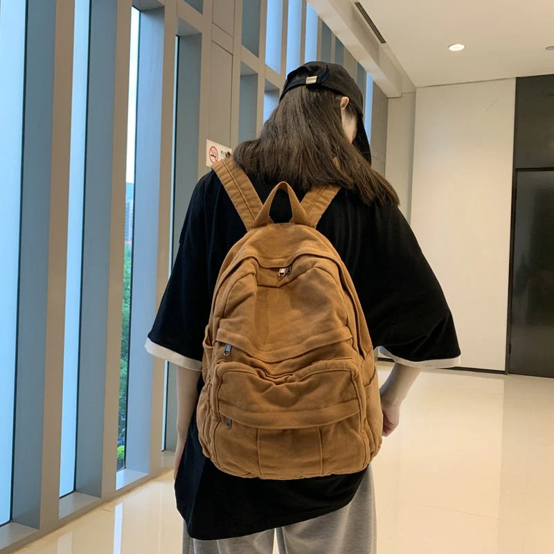 Back To School Student Shoulders Large Capacity Khaki Backpack Fashion Canvas Backpacks Female College Teen Computer Bag mochila - Deanwangkt