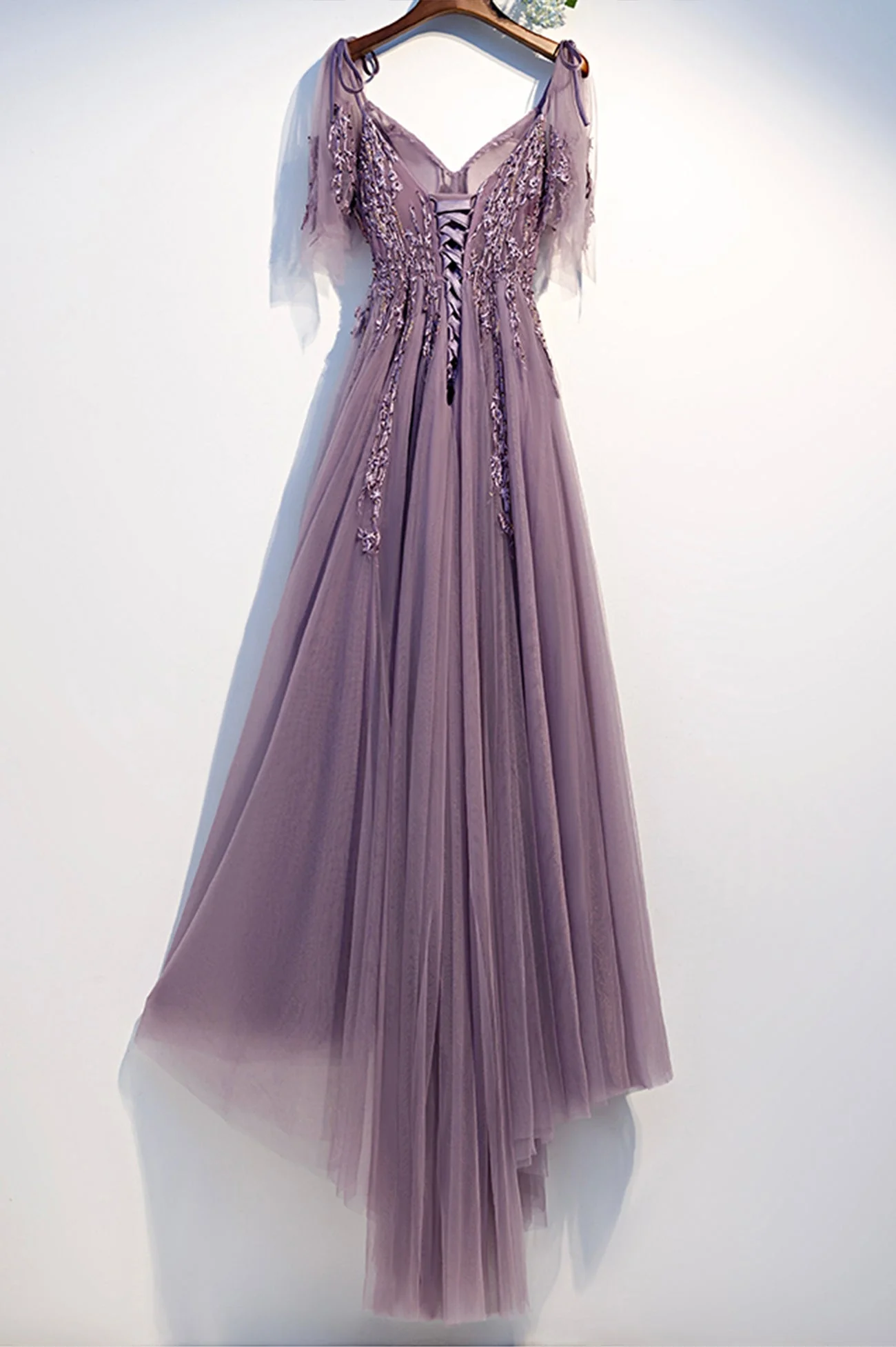 solvbao Purple Tulle Lace Long Prom Dresses, A-Line Evening Party Dresses - Deanwangkt
