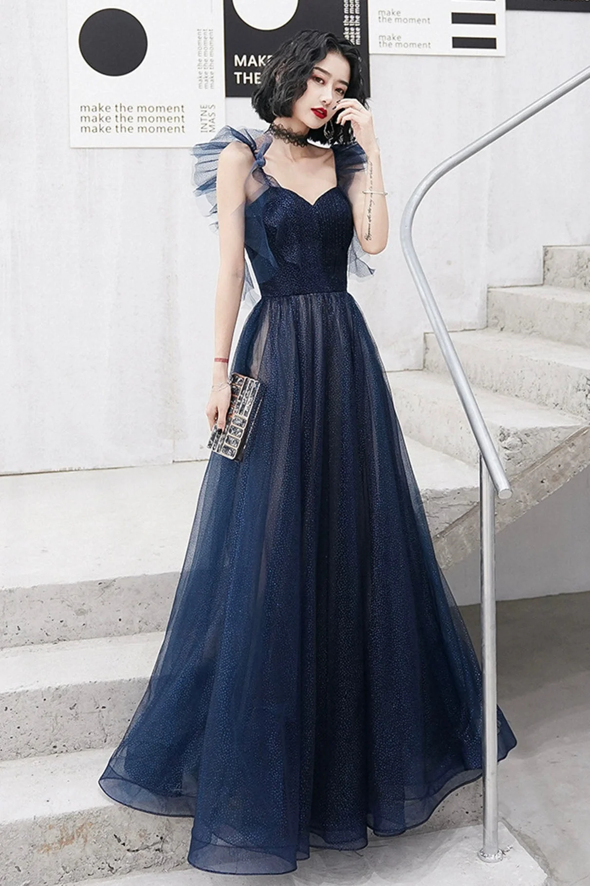 solvbao Blue Tulle Long Floor Length Prom Dress, A-Line Evening Dress - Deanwangkt