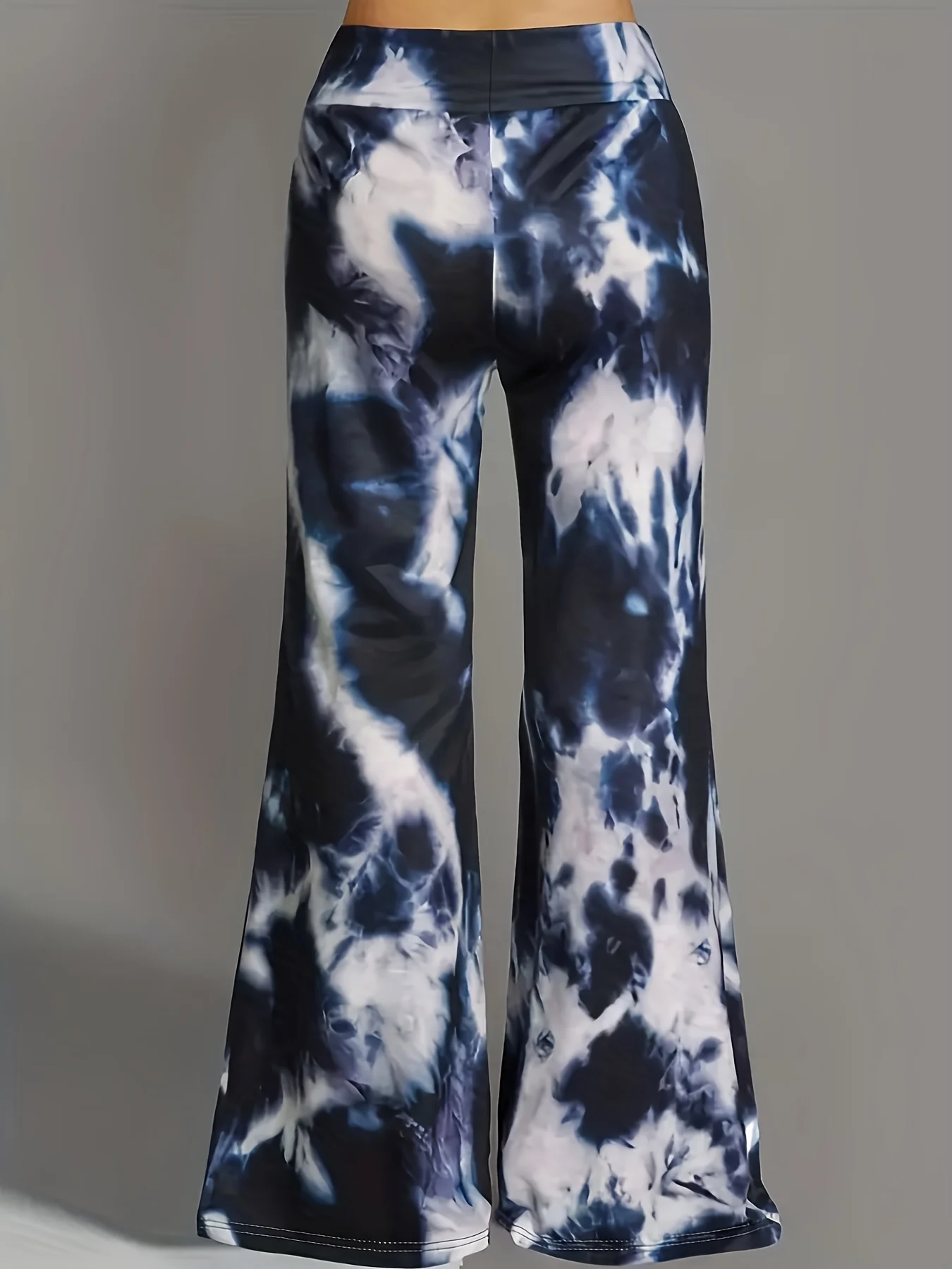 Plus Size Casual Pants, Women's Plus Tie Dye High Rise Medium Stretch Flare Leg Pants - Deanwangkt