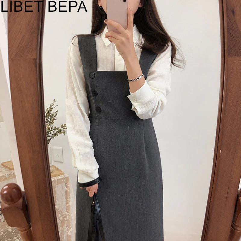 Joskka New  Summer Autumn Women's Dresses Sleeveless Fashionable Elegant Split Vintage High Waist Lady Wild Long Dresses DR1865 - Deanwangkt