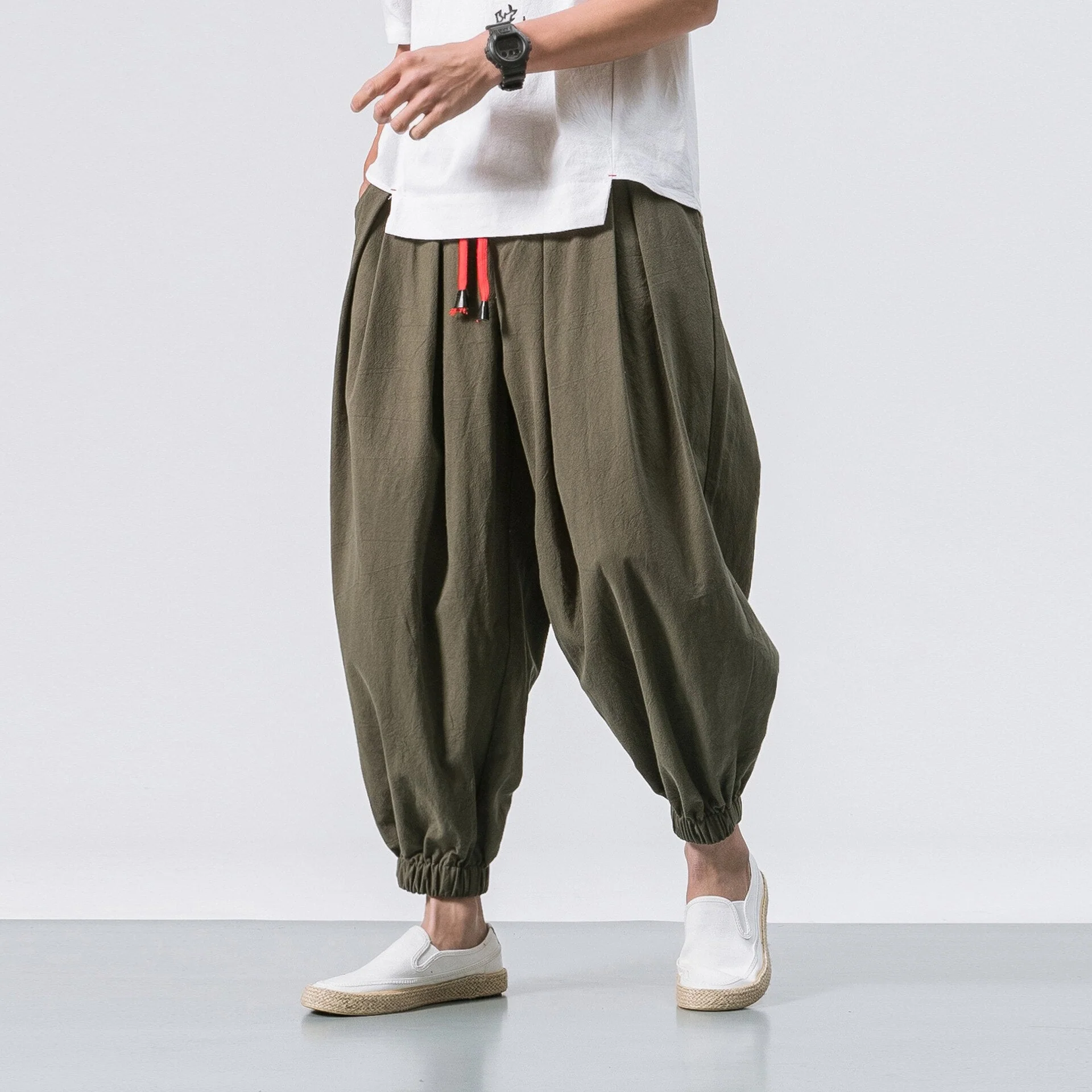 DEANWANGKT Mens Vintage Hip Hop Style Baggy Jeans New Chinese Style Harem Pants Men Streetwear Casual Joggers Mens Pants Cotton Linen Sweatpants Ankle-Length Men Trousers M-5XL - Deanwangkt