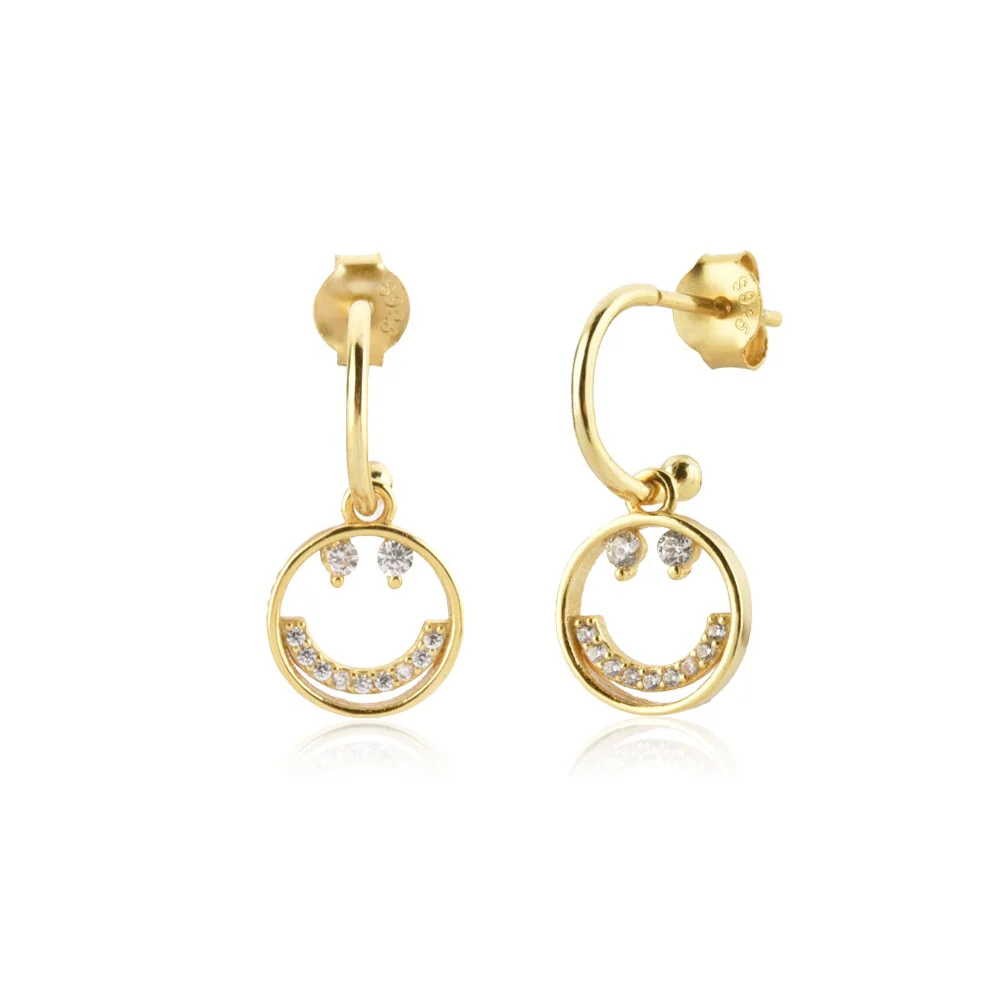 DEANWANGKT Sterling Silver Gold White Pink Enamel Smile Drop Earring Black Clips Pendiente Spring Summer Jewelry For Women Gift - Deanwangkt