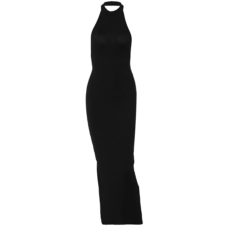 Joskaa Women's Summer Backless Halter Neck Splicing Tie Split Party Evening Maxi Bodycon Dress - Deanwangkt