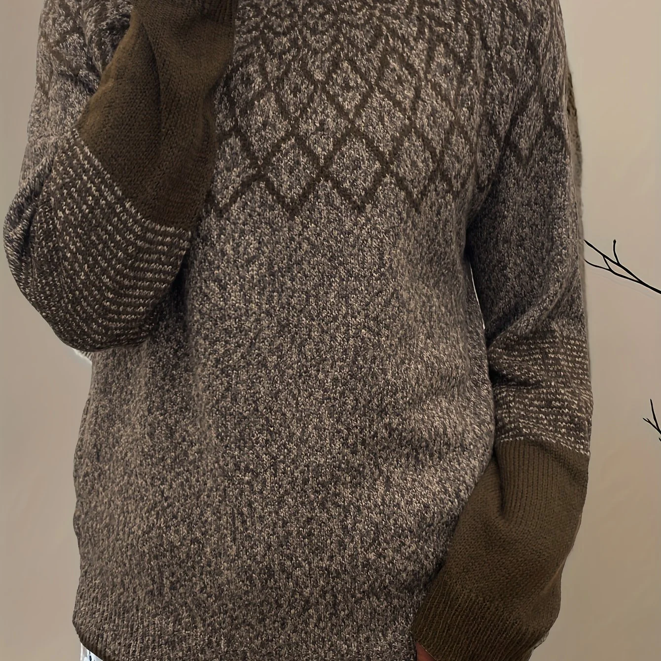 deanwangkt  Color Block Crew Neck Pullover Sweater, Casual Long Sleeve Retro Sweater, Women's Clothing - Deanwangkt