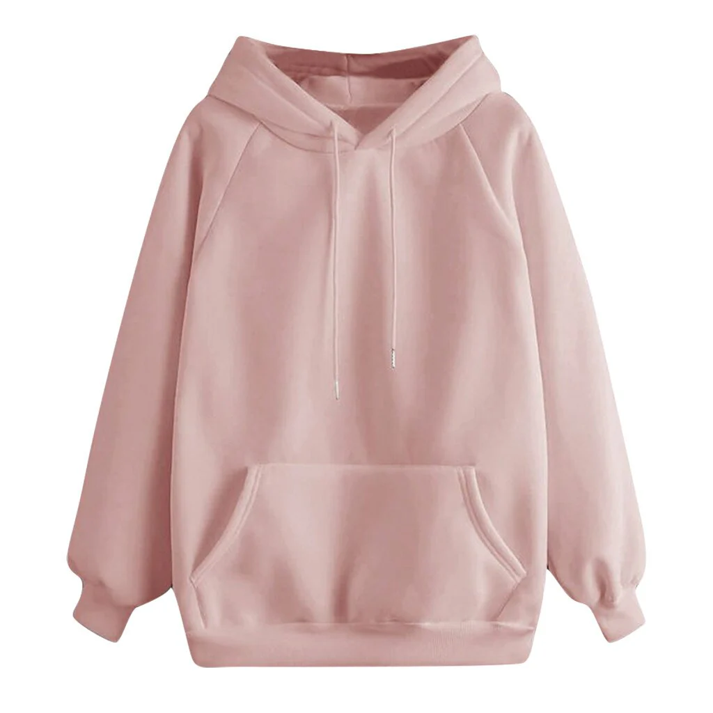 deanwangkt Women Hoodies Fall  Casual Solid Color Hoodie Pocket Long Sleeve Pullover Sweatshirt Pastel Clothes Damskie Z Kapturem #SRN - Deanwangkt