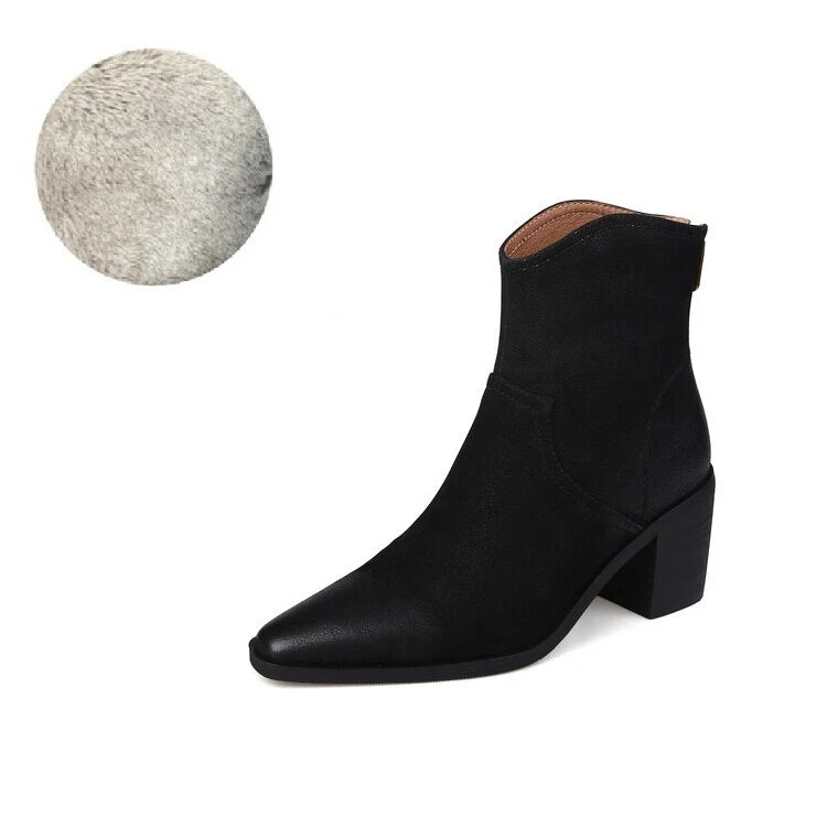 deanwangkt Autumn Shoes    NEW Fall/Winter Women Shoes Pointed Toe Chunky Heel Boots Genuine Leather Black Boots for Women Fashion Hight Heel Modern Boots - Deanwangkt