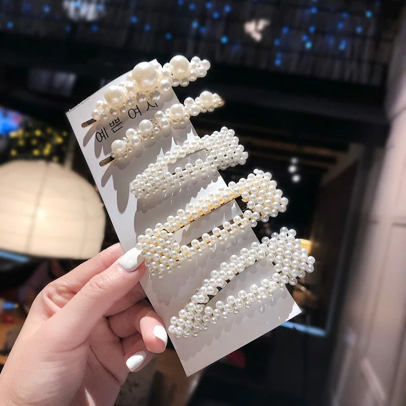 3/4/5pcs/Set Women Girls Elegant Full Pearls Geometric Hair Clips Sweet Hair Ornament Hairpin Barrette Headband Hair Accessories - Deanwangkt