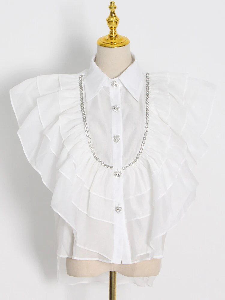 deanwangkt Casual Shirt For Women Lapel Sleeveless Solid Patchwork Ruffle Trim Blouses Female Summer Clothing Style New - Deanwangkt