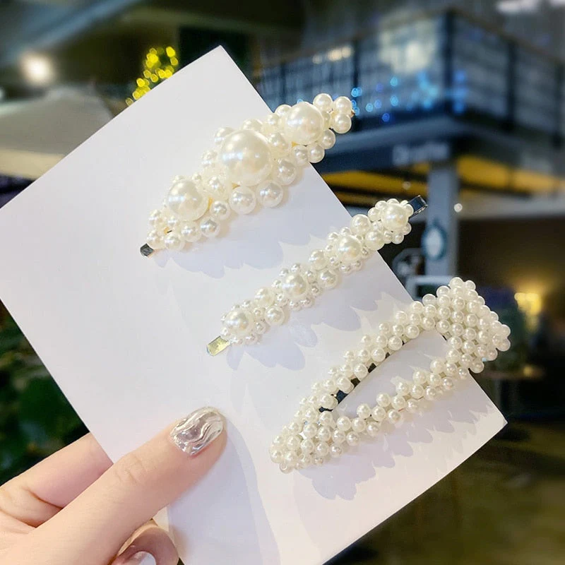 3/4/5pcs/Set Women Girls Elegant Full Pearls Geometric Hair Clips Sweet Hair Ornament Hairpin Barrette Headband Hair Accessories - Deanwangkt