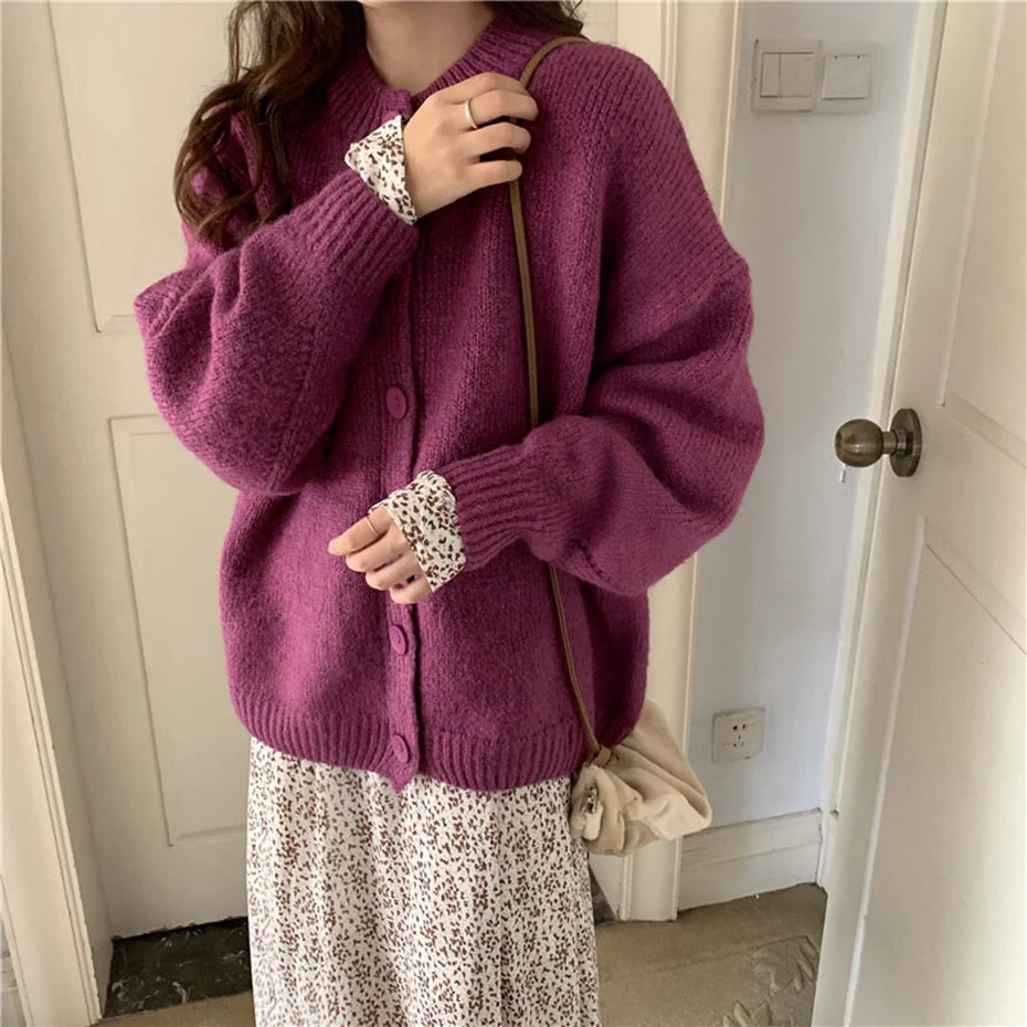 deanwangkt Green Sweater Cardigan Women Winter Sweater Oversized Jacket Harajuku Knitting Sweaters Female Winter Loose Coat Streetwear Girl - Deanwangkt