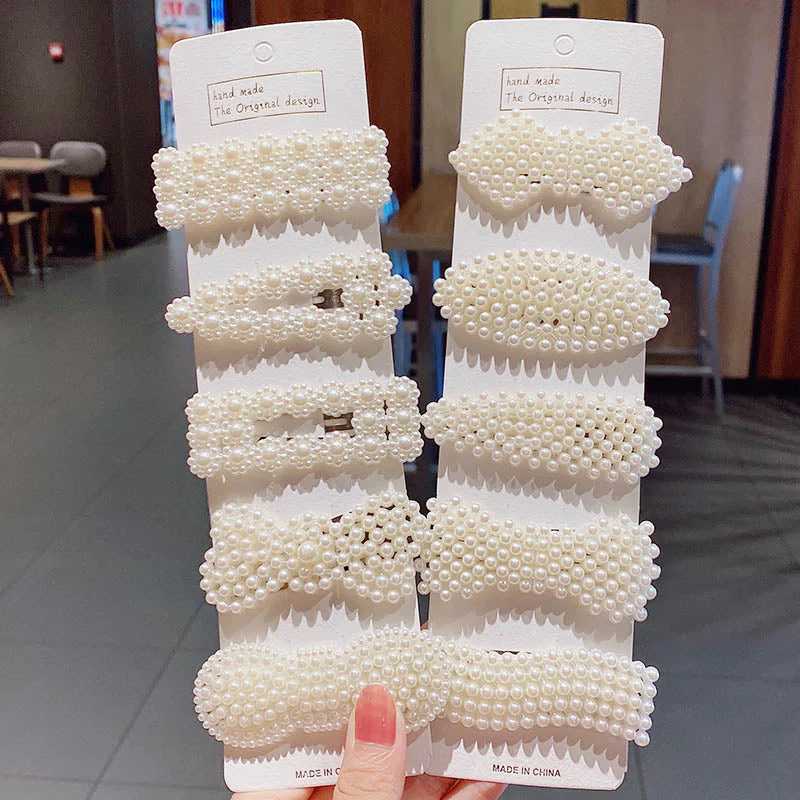 3/4/5pcs/Set Women Girls Elegant Full Pearls Geometric Hair Clips Sweet Hair Ornament Hairpin Barrette Headband Hair Accessories - Deanwangkt