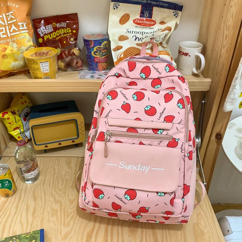 Back to school  Cute Teenager Bookbag Fashion Waterproof Women Mochila Laptop Rucksack for Girls Kawaii Fruit Print Schoolbag Backpack - Deanwangkt