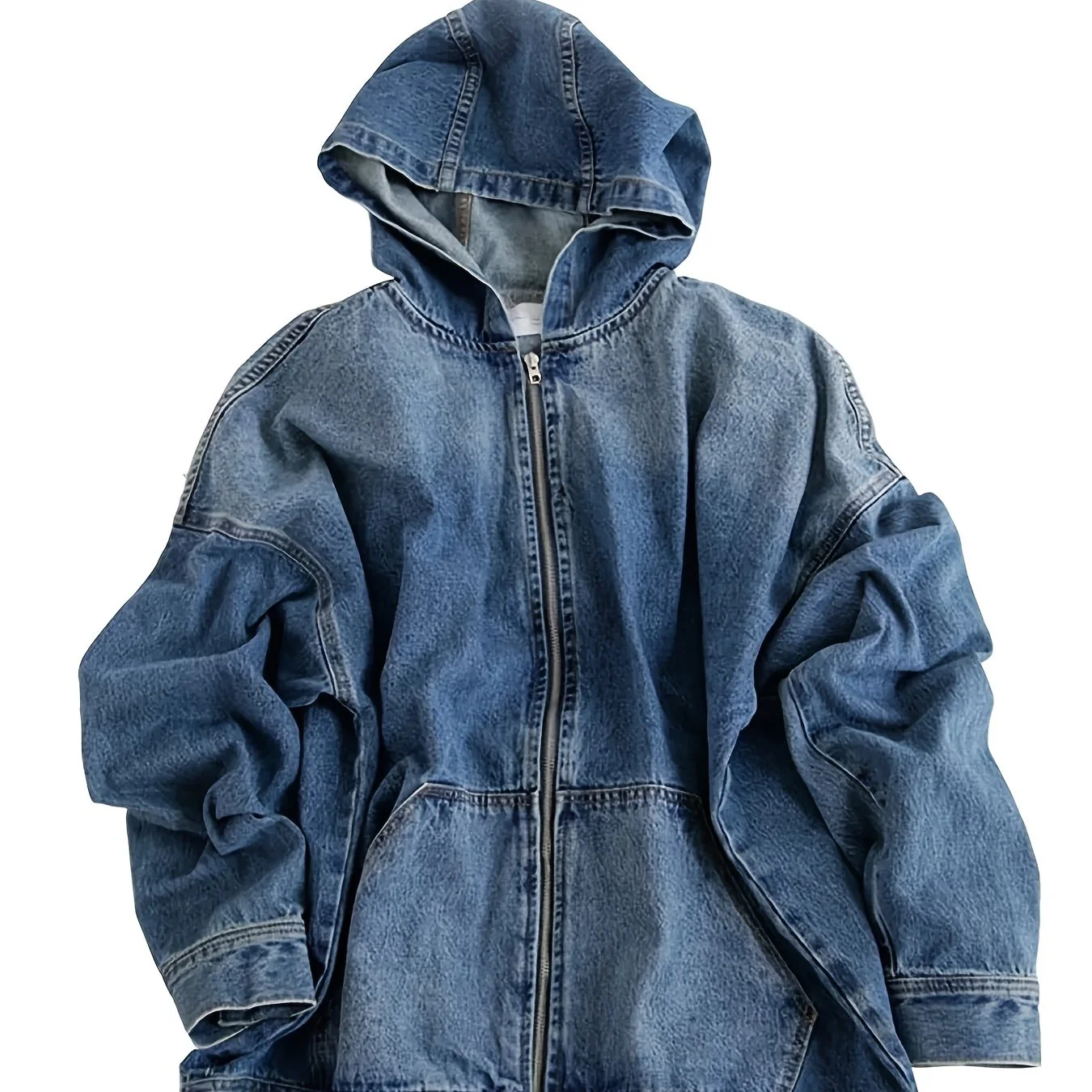 Long Sleeves Hooded Denim Jacket, Full Zipper With Front Pocket Denim Coat, Women's Clothing - Deanwangkt