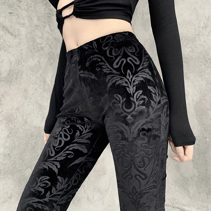 deanwangkt-1  Gothic Floral Print High Waist Pants, Elegant Flare Leg Pants, Women's Clothing - Deanwangkt