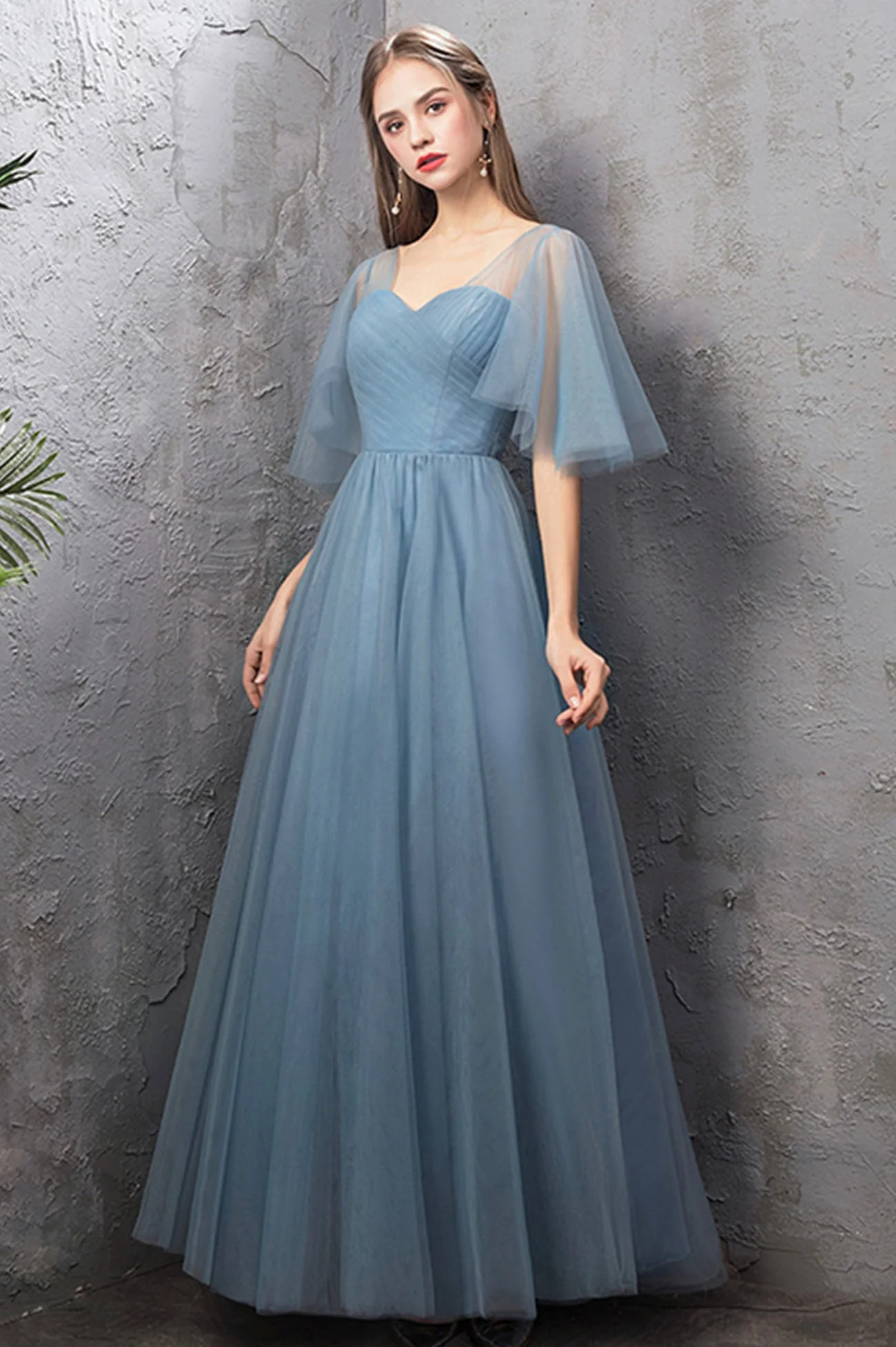 solvbao Blue Tulle Long Prom Dresses, Blue Tulle Bridesmaid Dresses - Deanwangkt