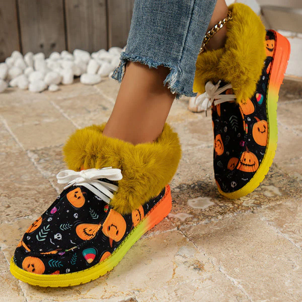 deanwangkt - Black Casual Patchwork Frenulum Printing Round Keep Warm Comfortable Out Door Shoes - Deanwangkt