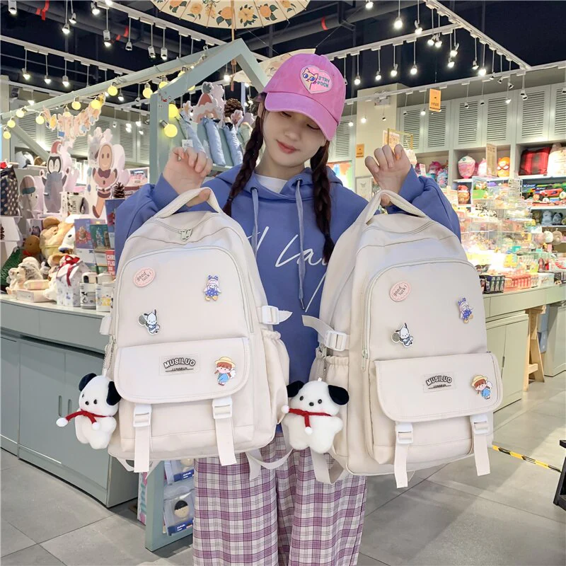 Back to school  Cute Girl Waterproof Backpack Fashion Travel Women Mochila Rucksack Nylon Bookbag for Teens Schoolbag Black Laptop Bag - Deanwangkt