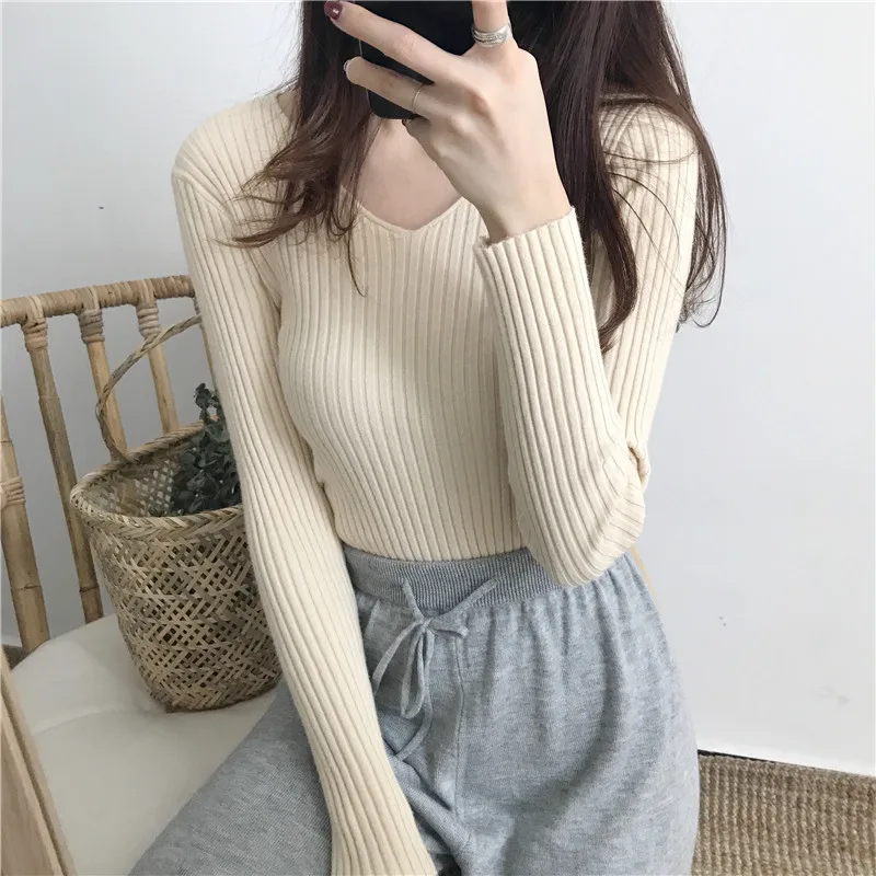 deanwangkt New Autumn Winter Women Sweater Sold Warm Turtlenecks Casual V Neck Oversized Lady Sweaters Knitted Pullover Top Pull Femme - Deanwangkt