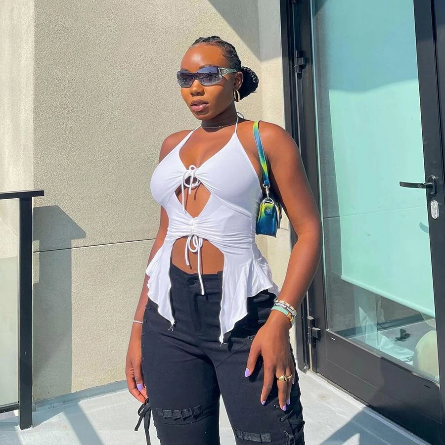 deanwangkt 2000s Sexy Lrregular Hollow Sling Top For Women Summer Fashion Sleeveless Crop Top Fairy Goth Female Casual Streetwear Hot Deals - Deanwangkt