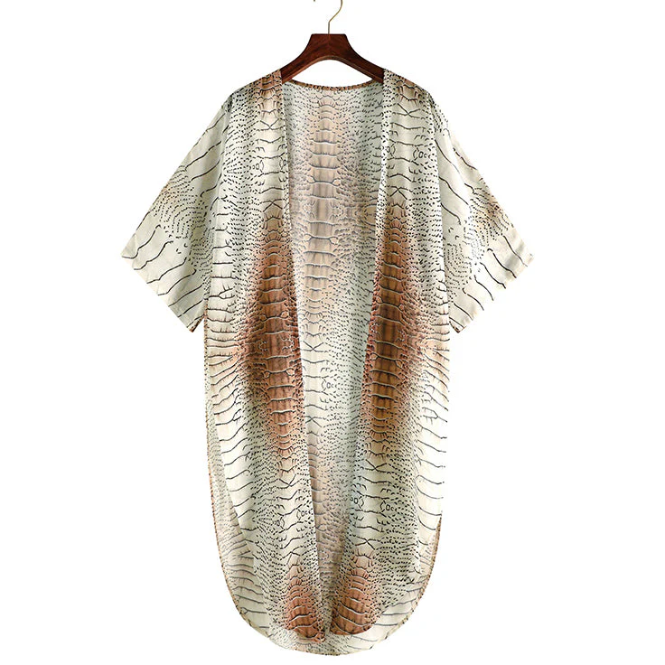 deanwangkt Sunforyou Chiffon Beach Cover up Print Tiger Striped Kaftan Tunic Swimsuit Cover up Plus Size Pareo Pants Beach Kimono Beachwear - Deanwangkt