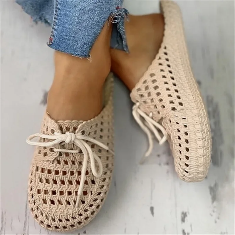 deanwangkt Women's Flip-flops Summer Shoes for Women Sandals Fashion Hollow Out Breathable Beach Shoes Lace-up Ladies Slippers Sandals - Deanwangkt