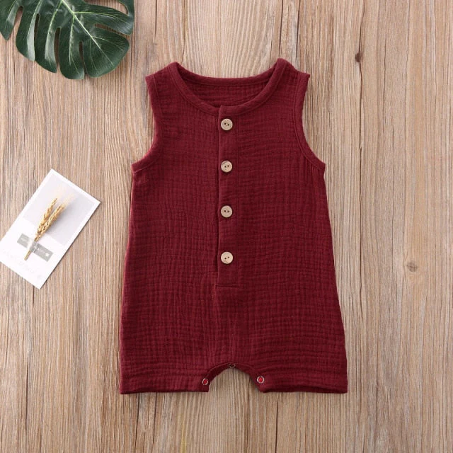deanwangkt 0-24M Summer Solid Rompers Newborn Infant Baby Girl Boy Outfit Cotton Romper Jumpsuit Bebe Kids Ropa Sleevless Casual Clothes - Deanwangkt