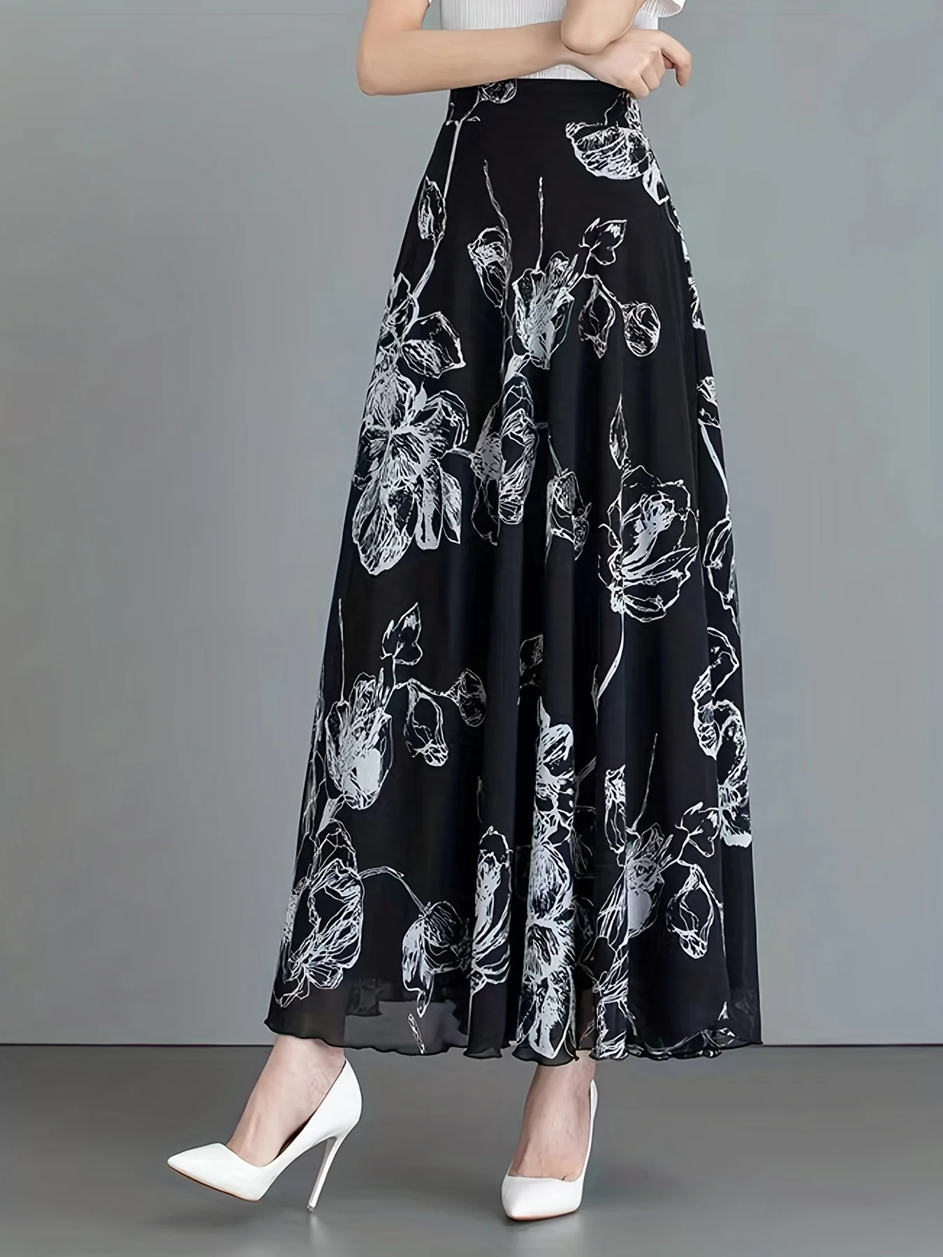Floral Print High Waist Skirt, Elegant Swing Skirt For Spring & Fall, Women's Clothing - Deanwangkt